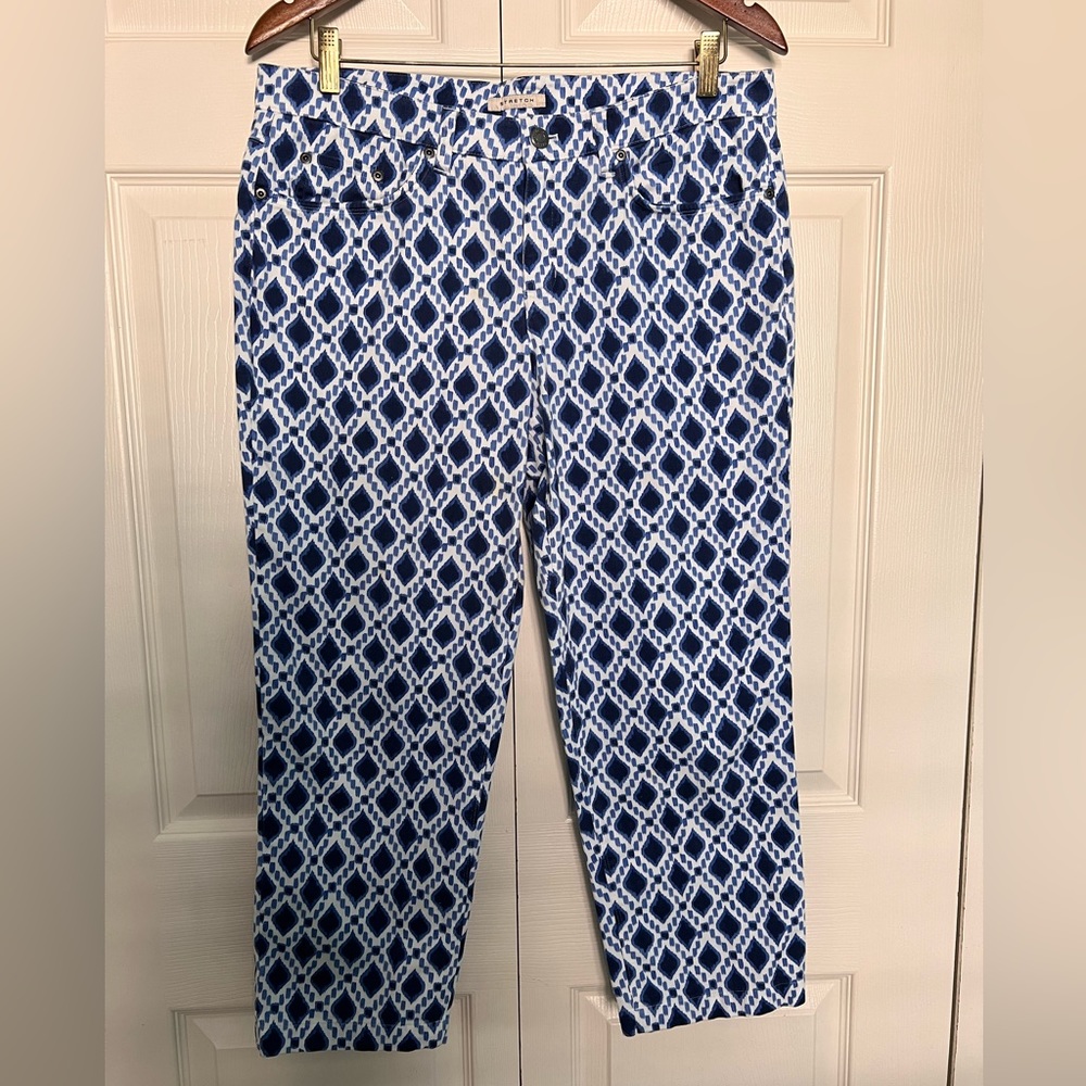 Jones New York Stretch Geometric Print Cropped Pants-Size 12